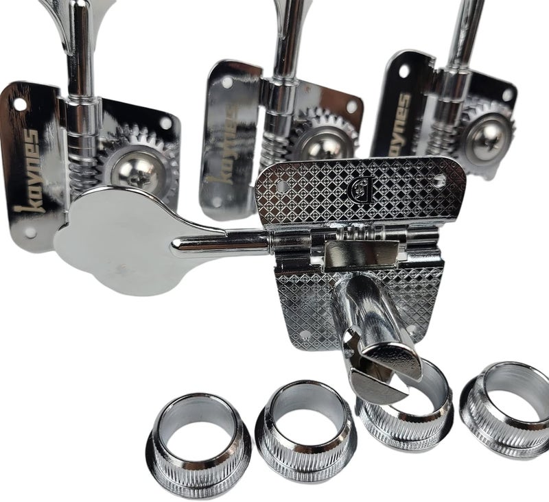 Kaynes Bass Tuners 1:26 Ratio Open Frame Silver Tuning Key Pegs Machine Head Tuners for Electric Jazz Precision Instruments (Chrome) - Image 4